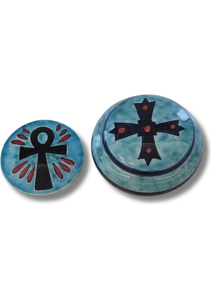 Ankh Sembollü Magnet ve Haçlı Çini Kutu