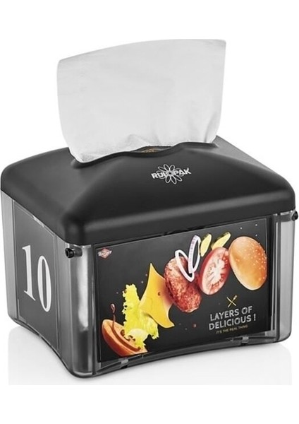 Reklamlı Tekçek Mini Peçete Dispenseri Siyah