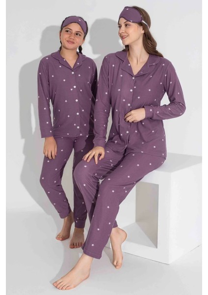 Yeni Sezon Sonbahar/kış Anne / Kız Çocuk Yıldız Desenli Süet Pijama Takımı 2724-10 Lila fiyatları