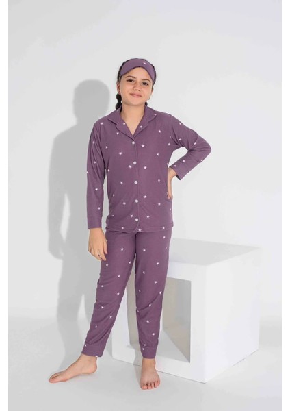 Yeni Sezon Sonbahar/kış Anne / Kız Çocuk Yıldız Desenli Süet Pijama Takımı 2724-10 Lila fırsatları