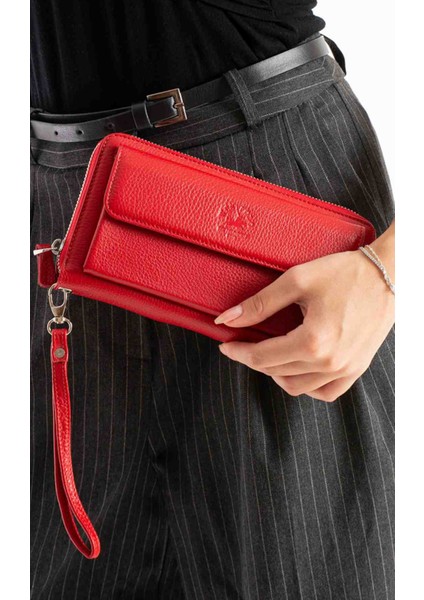 West Polo Kırmızı Hakiki Deri Cüzdan El Çantası