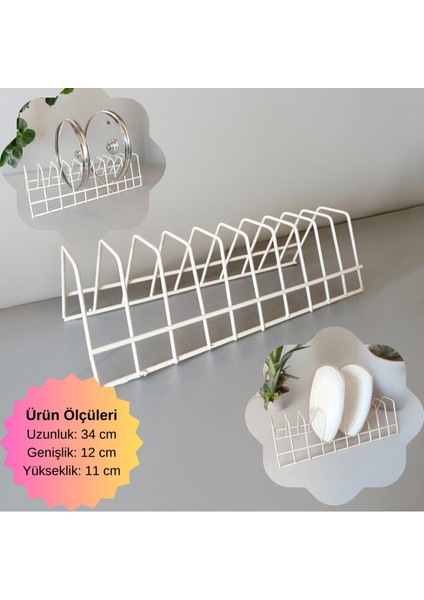 Tabaklık Rafı- Tencere Kapak Düzenleyici-Tabak Kurutmalık -10 Bölmeli Krem Stand