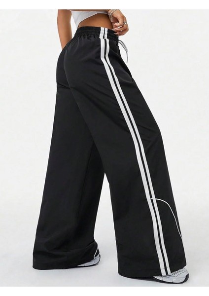 Y2k Siyah Detaylı Unisex Baggy Paraşüt Pantalon