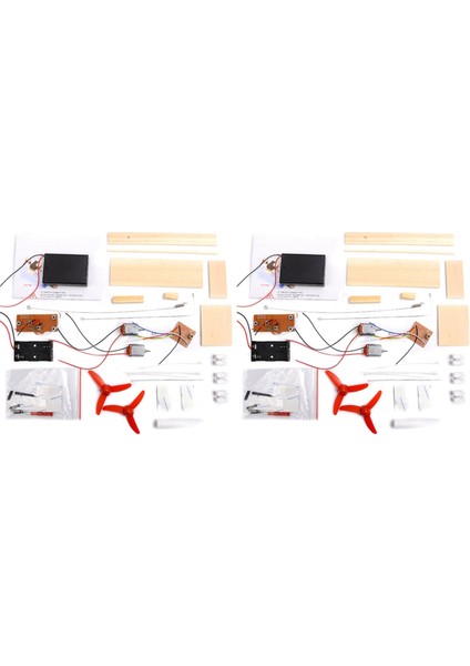 2x Montajlı Rüzgar Türbini Modeli Tekne Ahşap Uzaktan Kumanda Tekne Dıy Bilim Eğitici Oyuncaklar Hediye Modeli (Yurt Dışından)