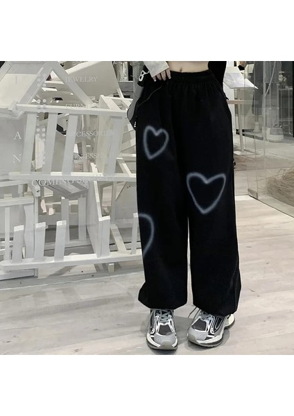 Harajuku Style kumaş Pantolon Eşofman Siyah