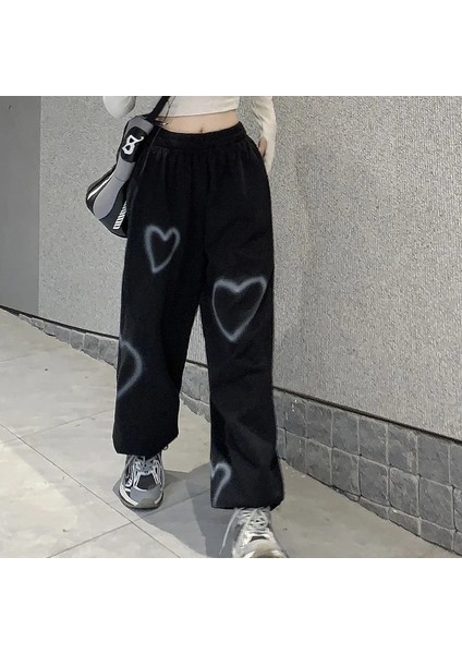 Harajuku Style kumaş Pantolon Eşofman Siyah