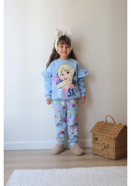 Elsa Baskılı Eşofman-Sweatshirt 3 Iplik Şardonlu Kışlık Kız Çocuk Takım fiyatları