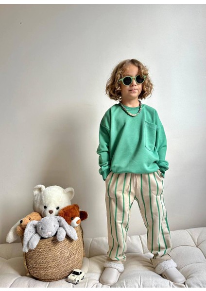 Sacro Kids Altı Çizgili Eşofman-Sweatshirt 3 Iplik Kışlık Erkek Çocuk Takım