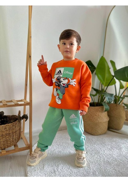 Sacro Kids Adidas Disney Karakter Baskılı Eşofman-Sweatshirt 3 Iplik Şardonlu Kışlık Erkek Çocuk Takım