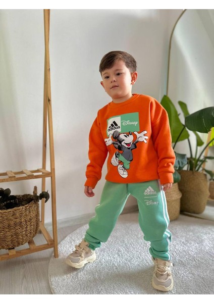 Sacro Kids Adidas Disney Karakter Baskılı Eşofman-Sweatshirt 3 Iplik Şardonlu Kışlık Erkek Çocuk Takım