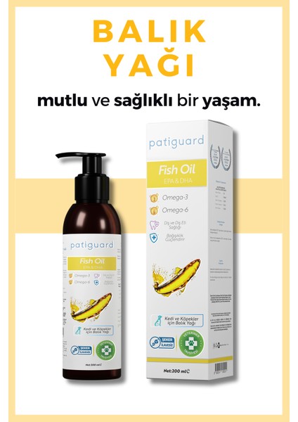 Fish Oil 200ML Kedi ve Köpek Için Omega 3 ve 6 Içerikli Balık Yağı