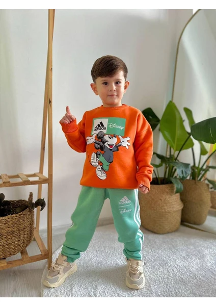 Sacro Kids Adidas Disney Karakter Baskılı Eşofman-Sweatshirt 3 Iplik Şardonlu Kışlık Erkek Çocuk Takım