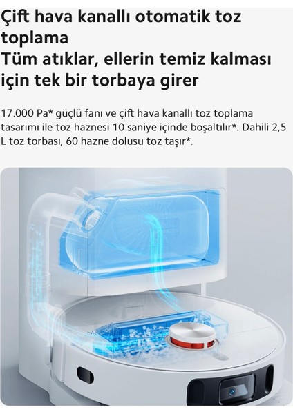 Premium Robot Vacuum X10+ Plus Çöp Istasyonlu Halı Tanıma Fonksiyonlu Akıllı Robot Süpürge | Hepa Filtreli | Kendi Kendini Temizleme, Boşaltma, Kurutma ve Su Doldurma | Onerous Lambader Hediye