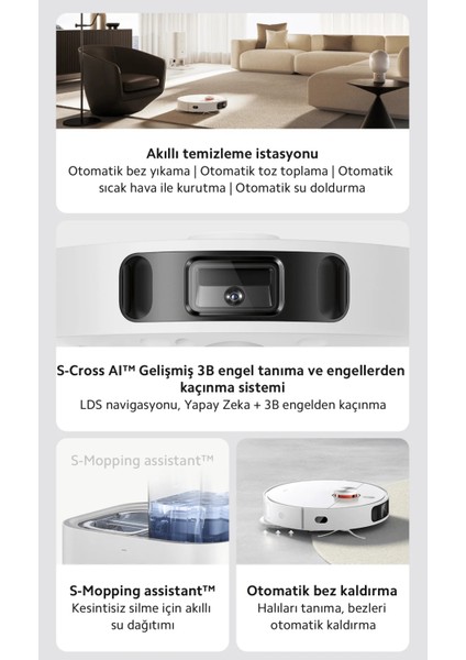 Premium Robot Vacuum X10+ Plus Çöp Istasyonlu Halı Tanıma Fonksiyonlu Akıllı Robot Süpürge | Hepa Filtreli | Kendi Kendini Temizleme, Boşaltma, Kurutma ve Su Doldurma | Onerous Lambader Hediye