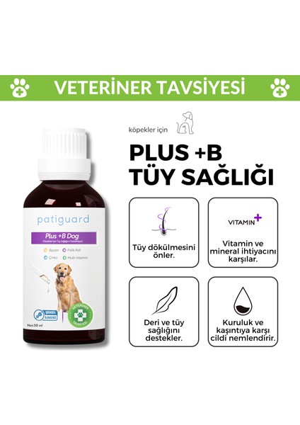 Plus B For Dogs Köpekler Için Tüy Dökülmesi Engelleyici Biyotin Tüy Sağlığı Damlası 50ML