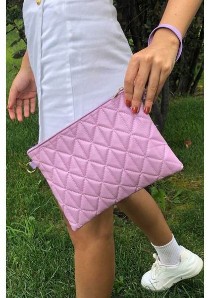 Üçgen Desenli Portföy Clutch El Çantası