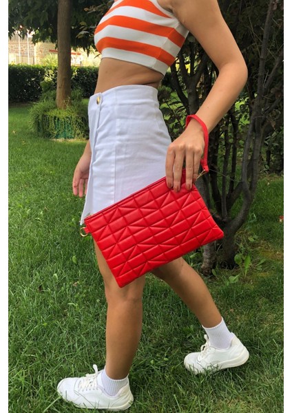 Üçgen Desenli Portföy Clutch El Çantası