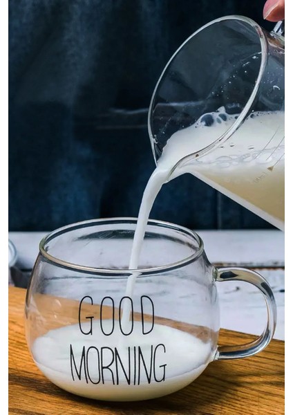 Good Morning Kupa - Kulplu Borosilikat Cam Kahve Çay Fincanı - Espresso Bardağı