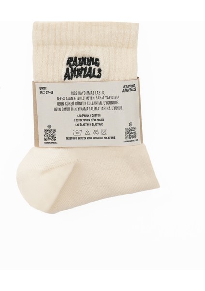 Raining Animals 2'li Açık Renk Paket Pamuklu Unisex Tenis Çorap Logo Nakışlı Krem - Lime Yeşili