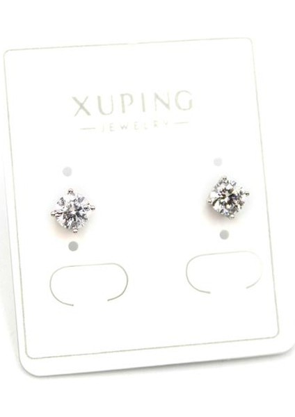 Orta Boy Tek Taş Küpe - Gümüş