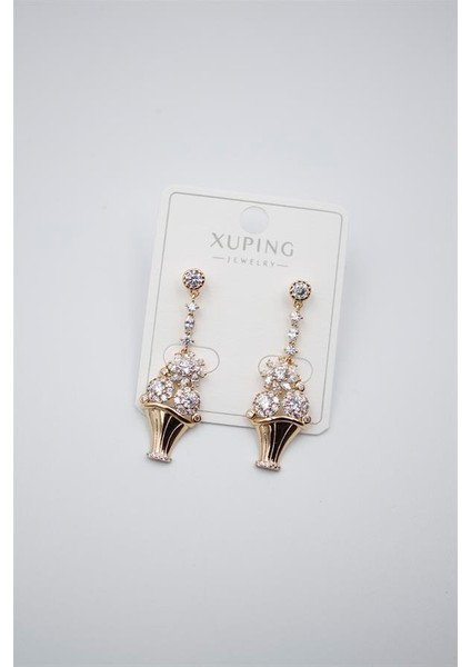 Çiçek Buketi Küpe - Altın