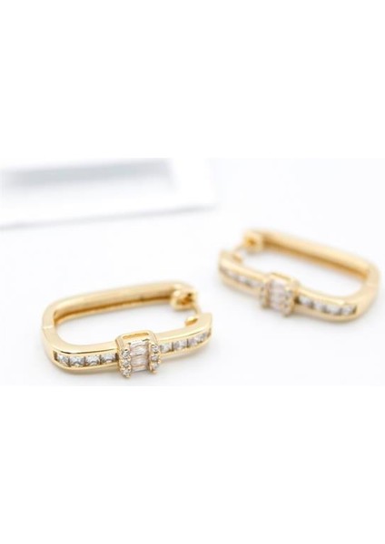 Dikdörgen Taşlı Küpe - Altın