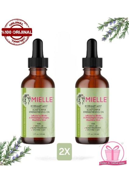 Organic 2x Rosemary Mint Scalp Hair Strengthening Oil Güçlendirici Rosemary Serum Yğa Saç Bakım 59ML