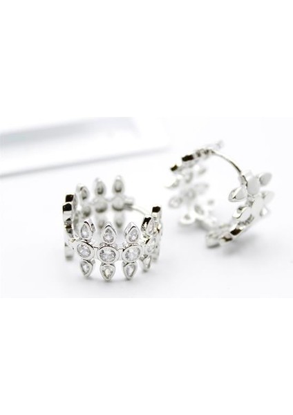 Taşlı Halka Küpe - Gümüş