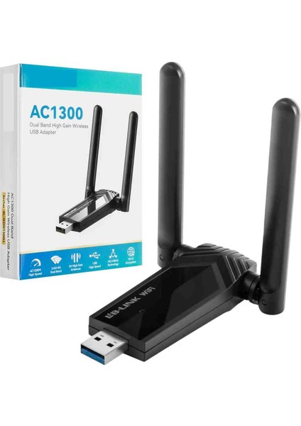 Lb-Link AC1300MBPS USB 3.0 Wifi Adaptörü Dual Band 2.4ghz/5ghz Uyumlu Dahili 2dbi Antenler