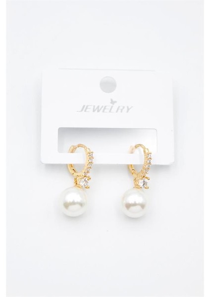 Taşlı Inci Küpe - Altın