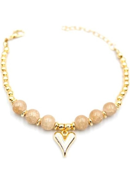 Boncuklu Kalp Bileklik - Krem fiyatları