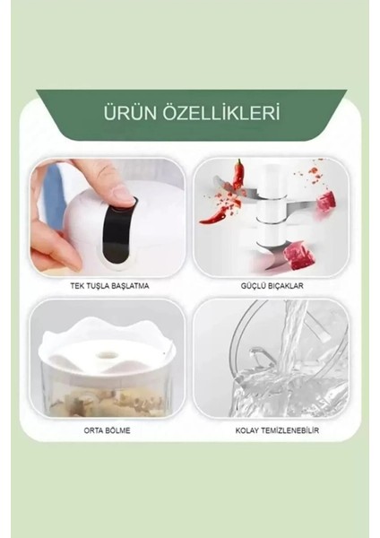 Tekno Trust Mini El Rondosu Şarjlı Çelik 3 Bıçaklı 250 ml Mutfak Robotu Hazneli Rondo Sebze Et Doğrayıcı Rende