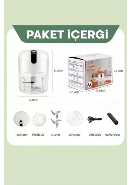 Tekno Trust Mini El Rondosu Şarjlı Çelik 3 Bıçaklı 250 ml Mutfak Robotu Hazneli Rondo Sebze Et Doğrayıcı Rende