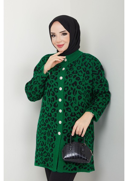 Kadın Leopar Triko Hırka -PMK369