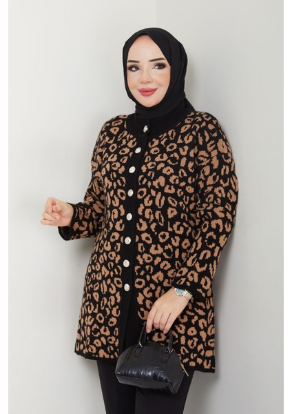 Pamuk Butik Kadın Leopar Triko Hırka -PMK369