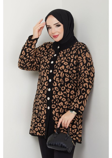 Pamuk Butik Kadın Leopar Triko Hırka -PMK369