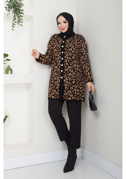 Pamuk Butik Kadın Leopar Triko Hırka -PMK369