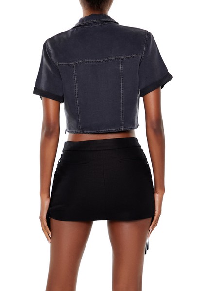 F21 Crop Cep Detaylı Gömlek
