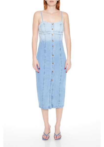 F21 Die-Dye Denim Midi Elbise