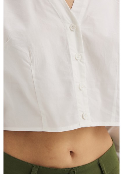 F21 Saten Crop Gömlek