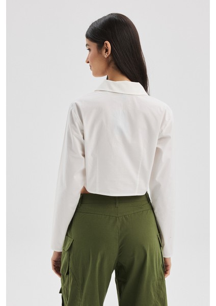 F21 Saten Crop Gömlek