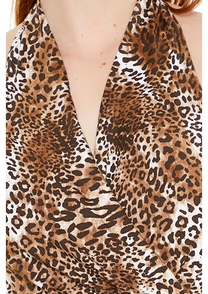 Leopar Desenli Halter Yaka Bluz modelleri