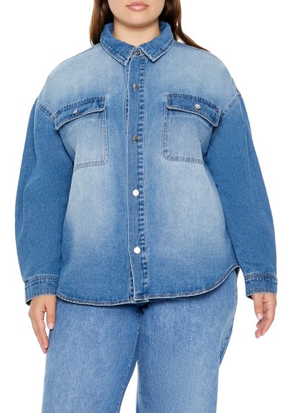 F21 Plus Size Denim Gömlek