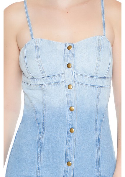 F21 Die-Dye Denim Midi Elbise