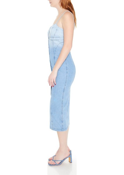 F21 Die-Dye Denim Midi Elbise