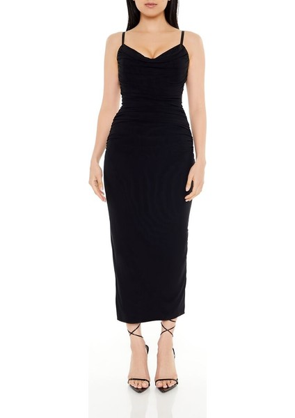 F21 Büzgülü Bodycon Midi Elbise