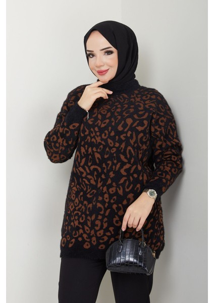 Kadın Sakallı Leopar Triko Tunik -PMK371