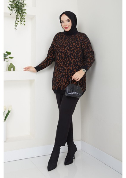 Kadın Sakallı Leopar Triko Tunik -PMK371