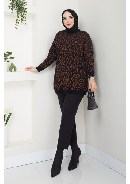 Kadın Sakallı Leopar Triko Tunik -PMK371