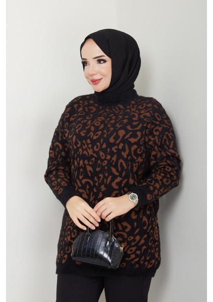 Kadın Sakallı Leopar Triko Tunik -PMK371